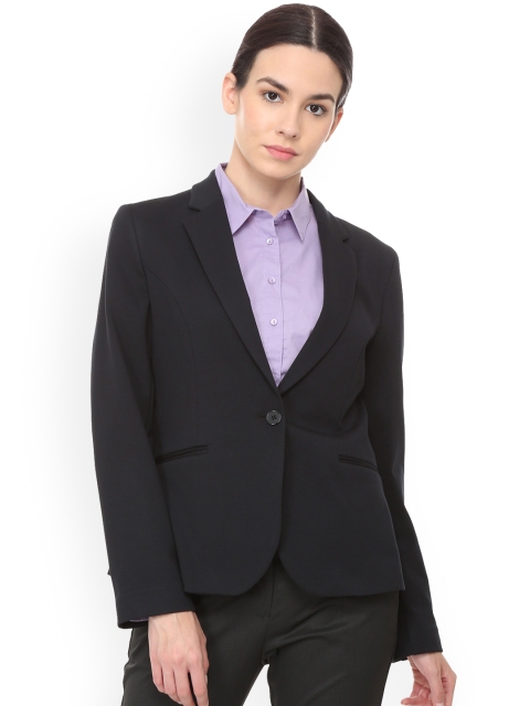 

Van Heusen Woman Navy Blue Solid Regular-Fit Single-Breasted Blazer