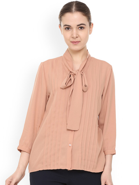 

Van Heusen Woman Women Beige Solid Shirt Style Top