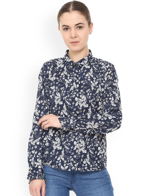 

Van Heusen Woman Women Navy Blue Printed Shirt Style Top