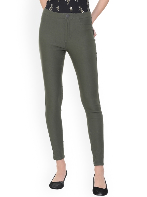 

De moza Women Olive Green Solid Jeggings