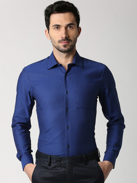 

Peter England Elite Men Blue Slim Fit Self Design Formal Shirt