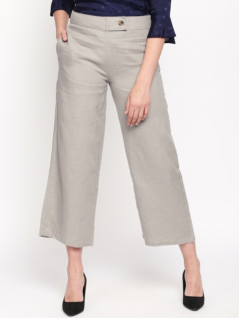 

Annabelle by Pantaloons Women Grey Regular Fit Solid Cropped Parallel Trousers