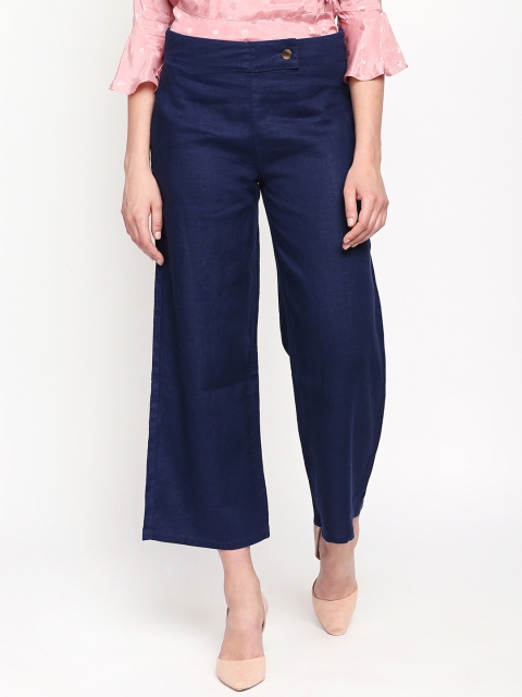 

Annabelle by Pantaloons Women Navy Blue Regular Fit Solid Cropped Parallel Trousers