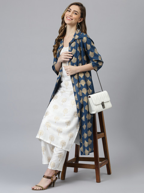 

Khushal K Women Off-White & Navy Blue Printed Kurta with Palazzos