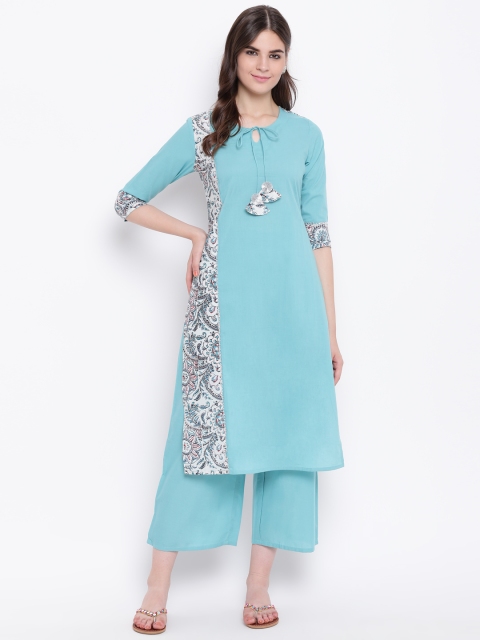 

Khushal K Women Turquoise Blue Printed Kurta with Trousers
