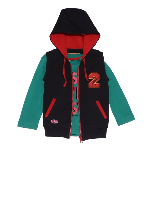 

612 league Boys Black & Green Embroidered Hooded Sweatshirt