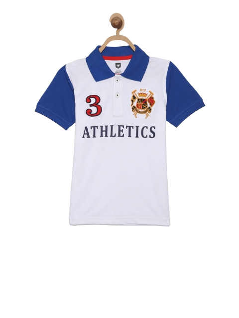 

612 league Boys White Printed Polo Collar T-shirt
