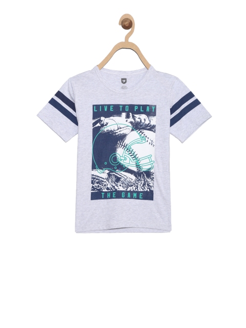 

612 league Boys Grey Printed Round Neck T-shirt