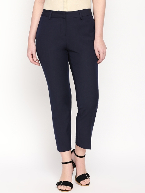 

Annabelle by Pantaloons Women Navy Blue Slim Fit Solid Cropped Formal Trousers