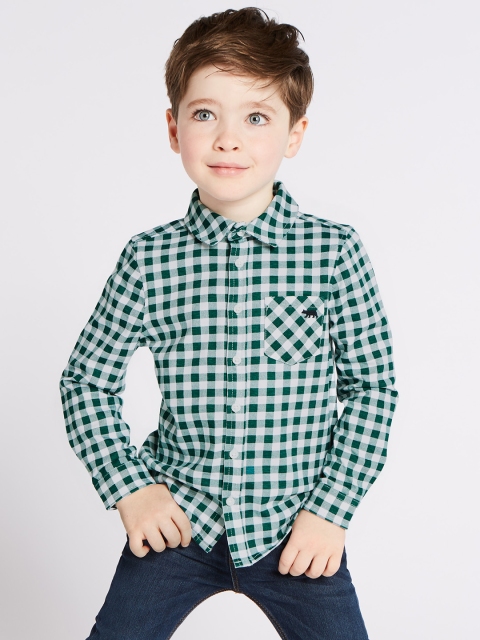 

Marks & Spencer Boys Green & White Regular Fit Checked Casual Shirt