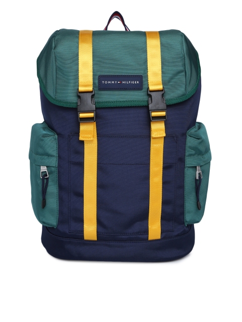 

Tommy Hilfiger Men Green & Navy Blue Colourblocked Backpack