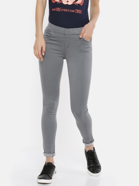 

De moza Women Grey Solid Slim-Fit Jeggings