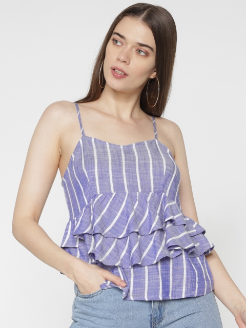 

ONLY Women Blue & White Striped Peplum Top