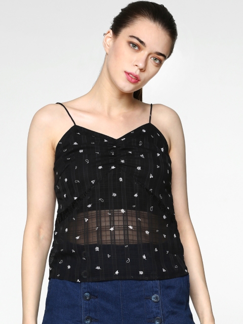 

ONLY Women Black & White Printed Semi-Sheer Top