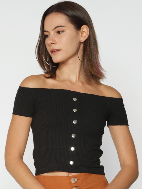 

ONLY Women Black Solid Bardot Top