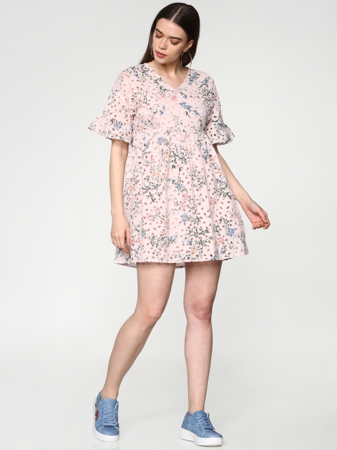 

ONLY Women Pink Printed Fit and Flare Mini Dress