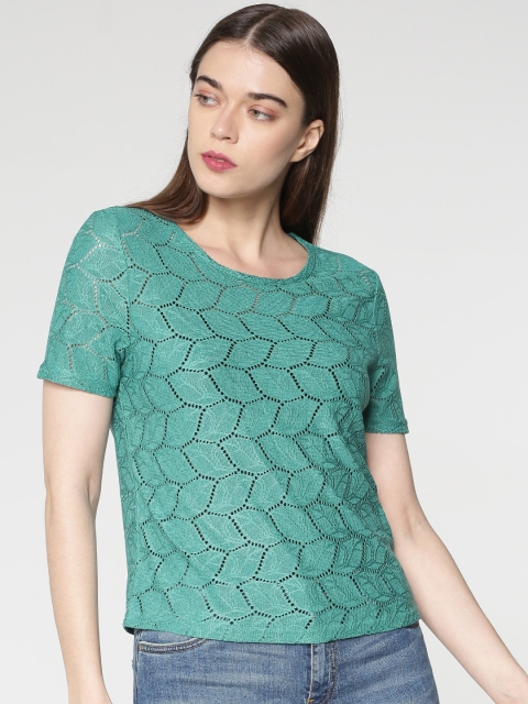 

ONLY Women Green Self Design Top