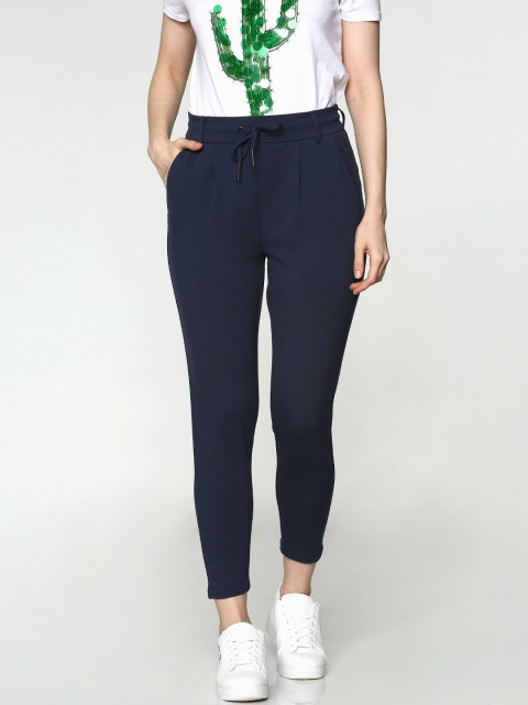 

ONLY Women Navy Blue Slim Fit Solid Cropped Trousers