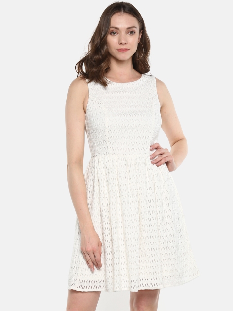 

ONLY Women White Self Design Fit and Flare Dress