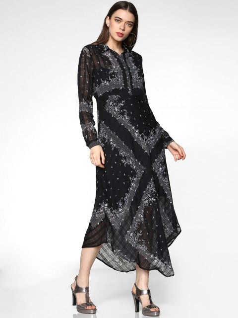 

ONLY Women Black Printed A-line Midi Dress