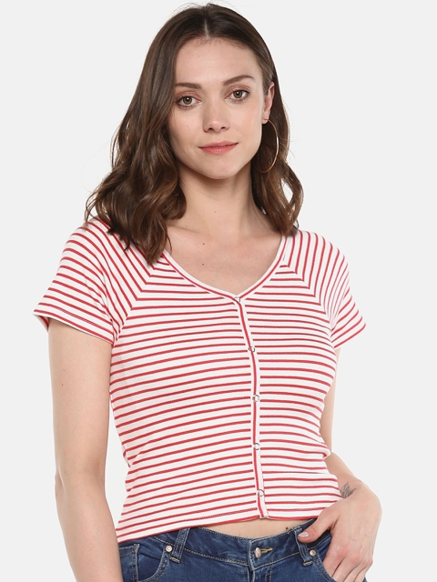 

ONLY Women Red & White Striped Crop Top