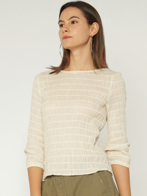 

ONLY Women Beige Self-Design Top