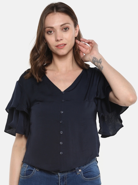 

ONLY Women Navy Blue Solid Top