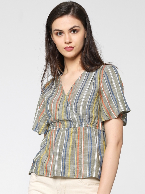 

ONLY Women Multicoloured Striped Wrap Top, Multi