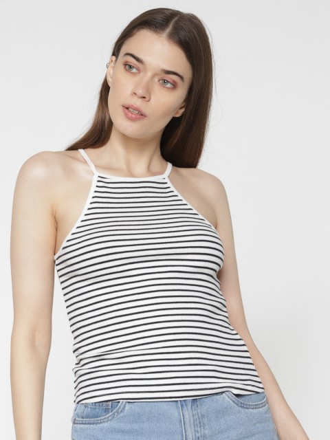 

ONLY Women White & Black Striped Top
