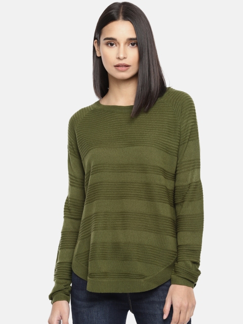 

ONLY Women Olive Green Striped Sweater