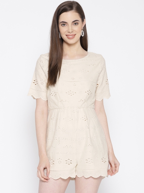 

ONLY Beige Schiffli Embroidered Playsuit