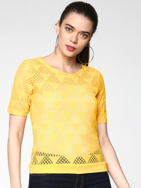 

ONLY Women Yellow Self Design Round Neck Top