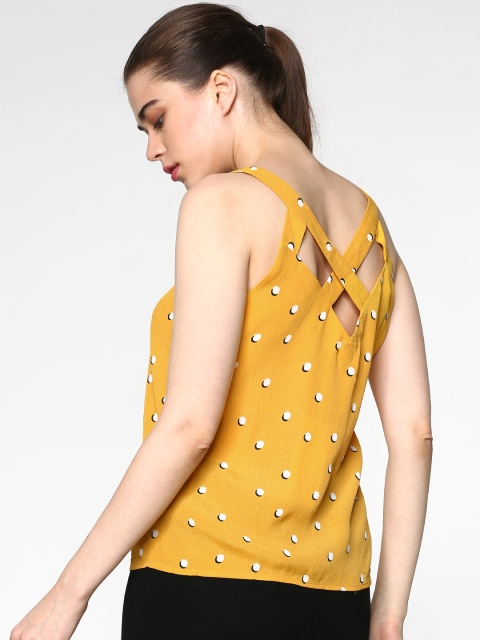 

ONLY Women Yellow Printed Styled Back Top