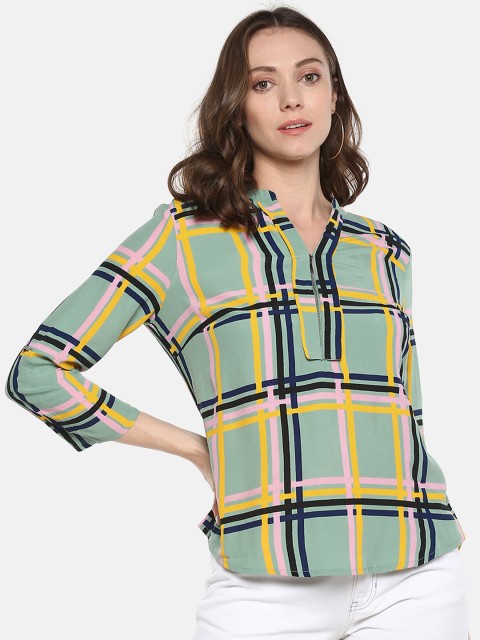 

ONLY Women Green Checked Top