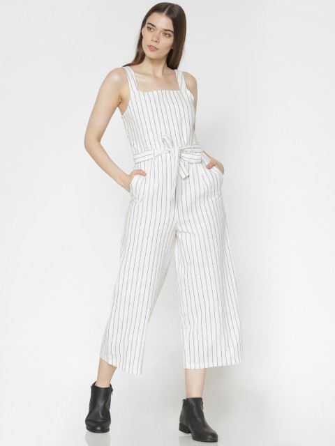 

ONLY Women White & Black Striped Culotte Jumpsuit