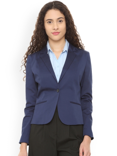 

Allen Solly Woman Navy Blue Solid Regular-Fit Single-Breasted Pure Cotton Blazer