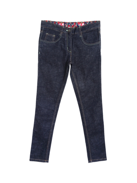 

612 league Girls Navy Blue Regular Fit High-Rise Clean Look Jeans