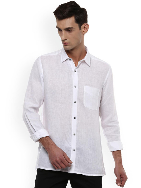 

Peter England Elite Men White Regular Fit Solid Linen Casual Shirt