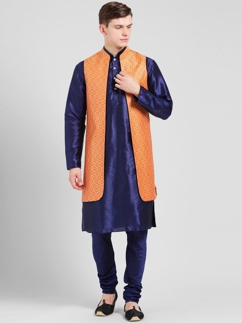 

KISAH Men Navy Blue & Orange Sherwani Set