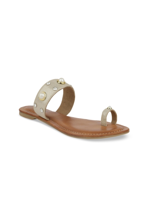 

SOLES Women Gold-Toned Embellished Open Toe Flats