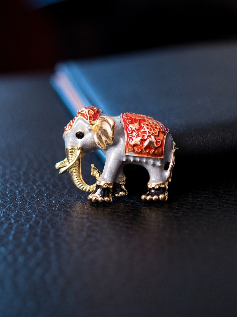 

Golden Peacock Women Gold-Toned & Red Stone-Studded Elephant-Shaped Brooch