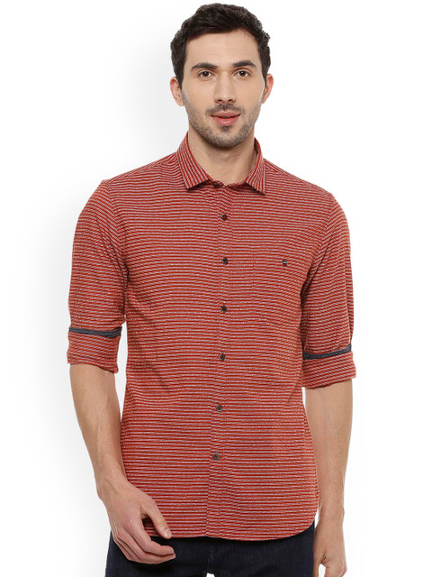 

Louis Philippe Jeans Men Maroon Slim Fit Striped Casual Shirt