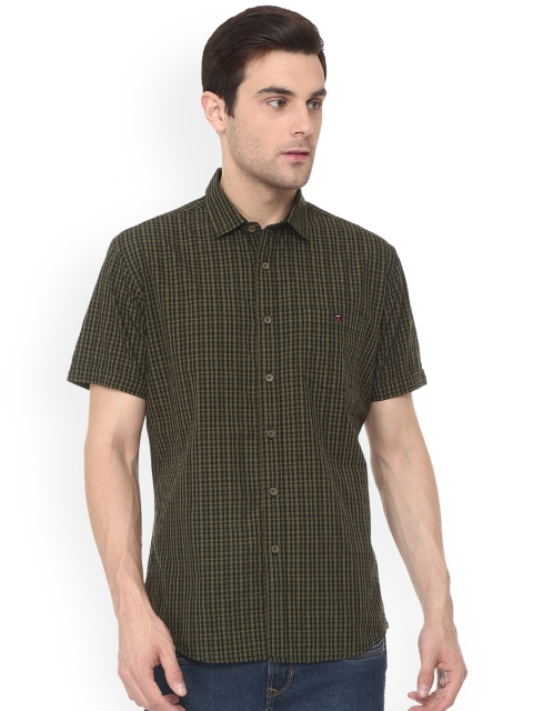 

Louis Philippe Jeans Men Olive Green & Black Slim Fit Checked Casual Shirt