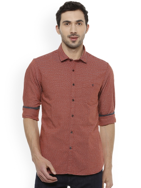 

Louis Philippe Jeans Men Maroon Slim Fit Striped Casual Shirt
