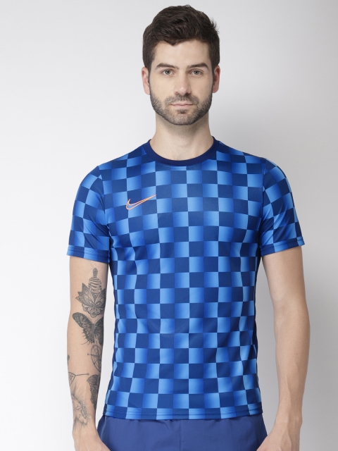 

Nike Men Blue Standard Fit Checked Round Neck ACDMY DRI-FIT Football T-shirt