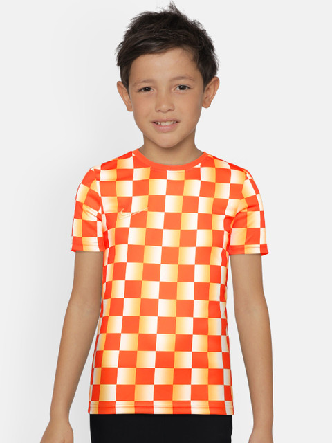 

Nike Boys Orange Checked Round Neck T-shirt