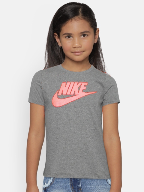 

Nike Girls Grey Printed Round Neck NSW TEE METALLIC FUTURA T-shirt