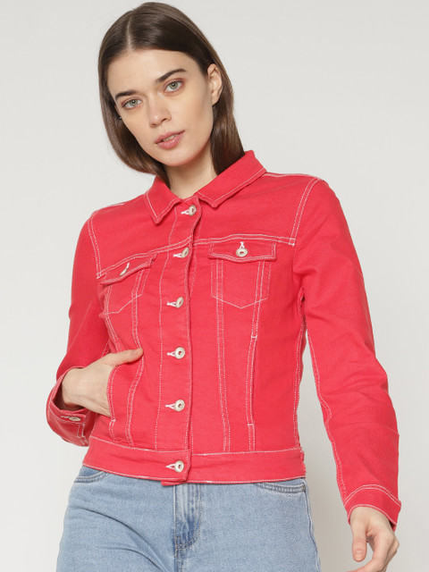 

ONLY Women Red Solid Denim Jacket