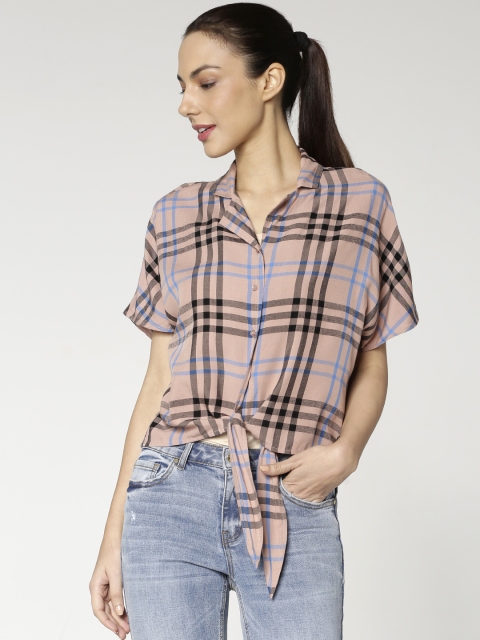 

ONLY Women Pink & Black Regular Fit Checked Casual Shirt