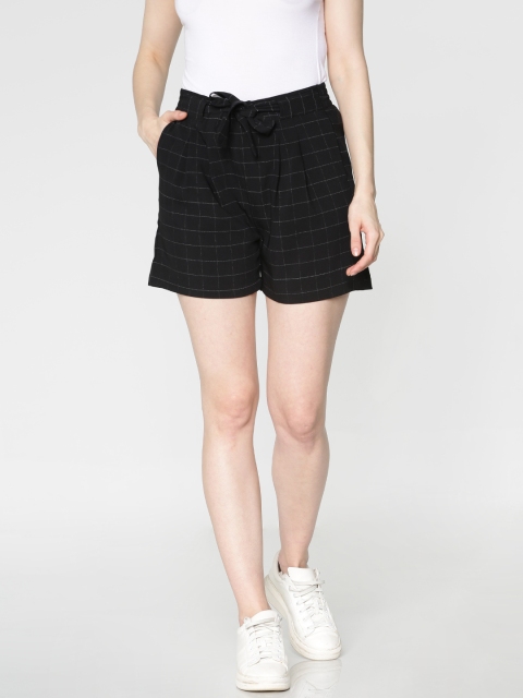 

ONLY Women Black Checked Regular Fit Regular Shorts